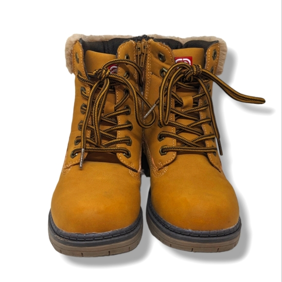 Echo | Side Zip Lace Up Faux Fur Work Boots Boy's Size 1 - Picture 3 of 7